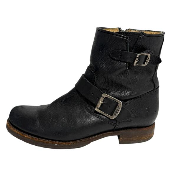 Frye Boots 8.5 Womens Veronica Short Black Leather Buckle Slouchy Moto - Picture 1 of 10